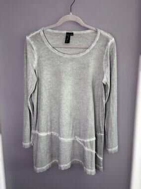 Focus Gray Long Sleeve Tunic Blouse Round Neck Small